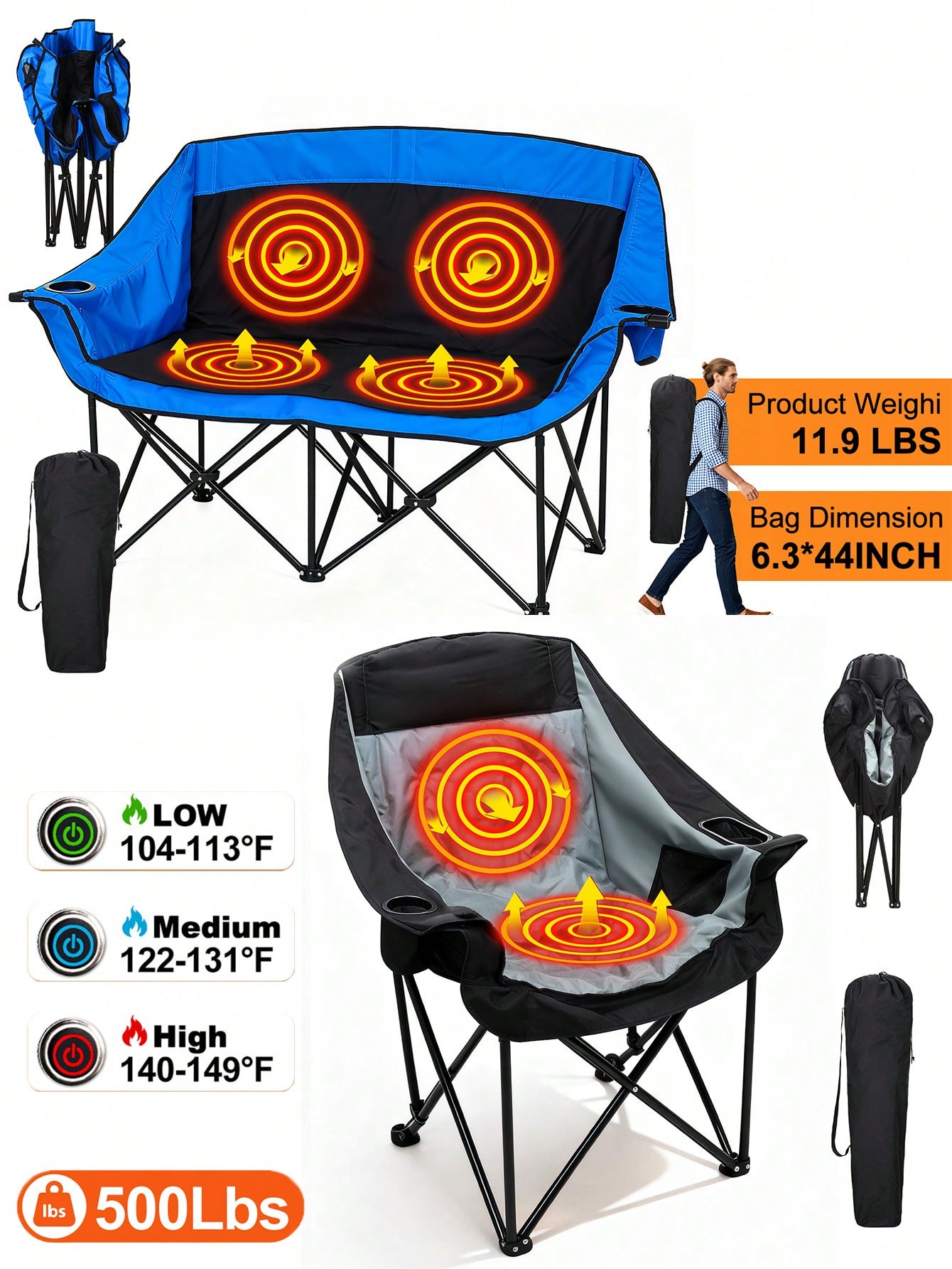 Heated Double Camping Chair He - Outdoor Oversized Camping Chair ulasan dan harga