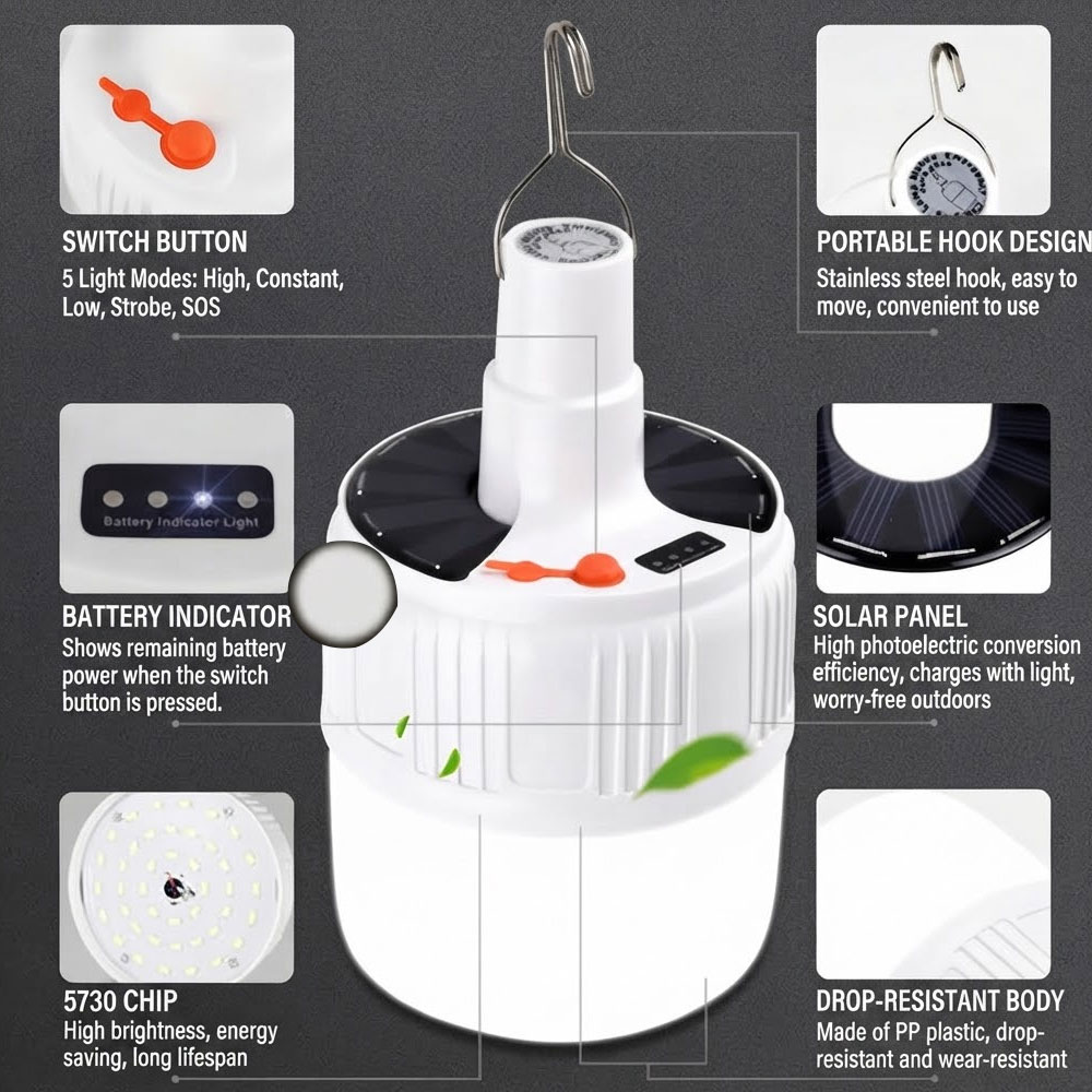 Solar Light USB LED Outdoor Wa - Outdoor Camping Light Ideas ulasan dan harga