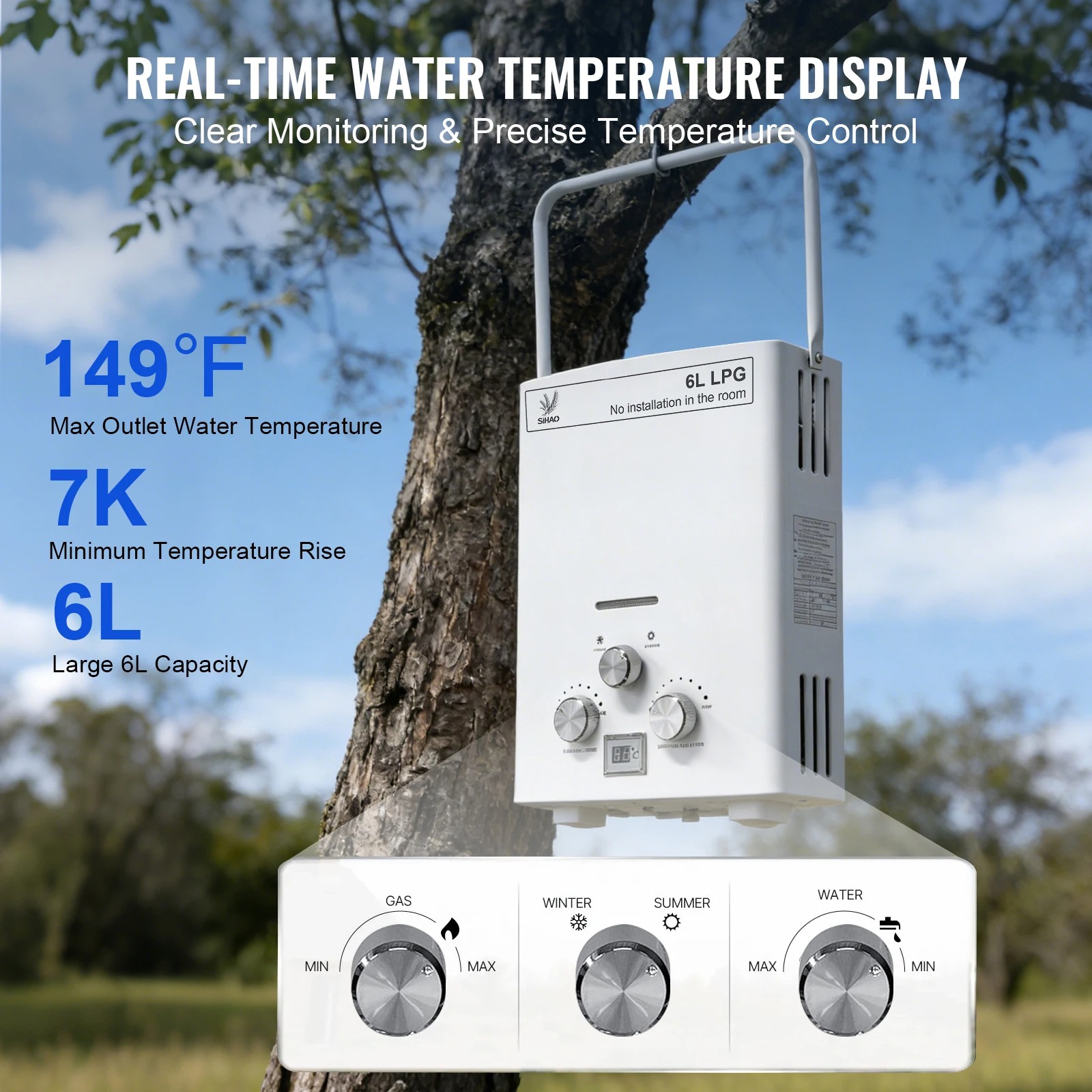 LPG Gas Water Heater|SIHAO 6L  - Outdoor Camping Hot Water Heater ulasan dan harga